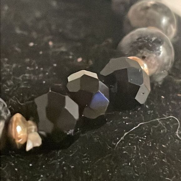 8” stackable stretch bracelet w/9 gray marble 12 black beads & gold beads each - Picture 7 of 9